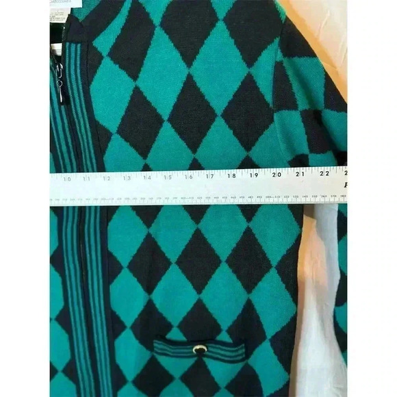 Adolfo Women's Argyle Cardigan Sweater Green Size M - Picture 4 of 8